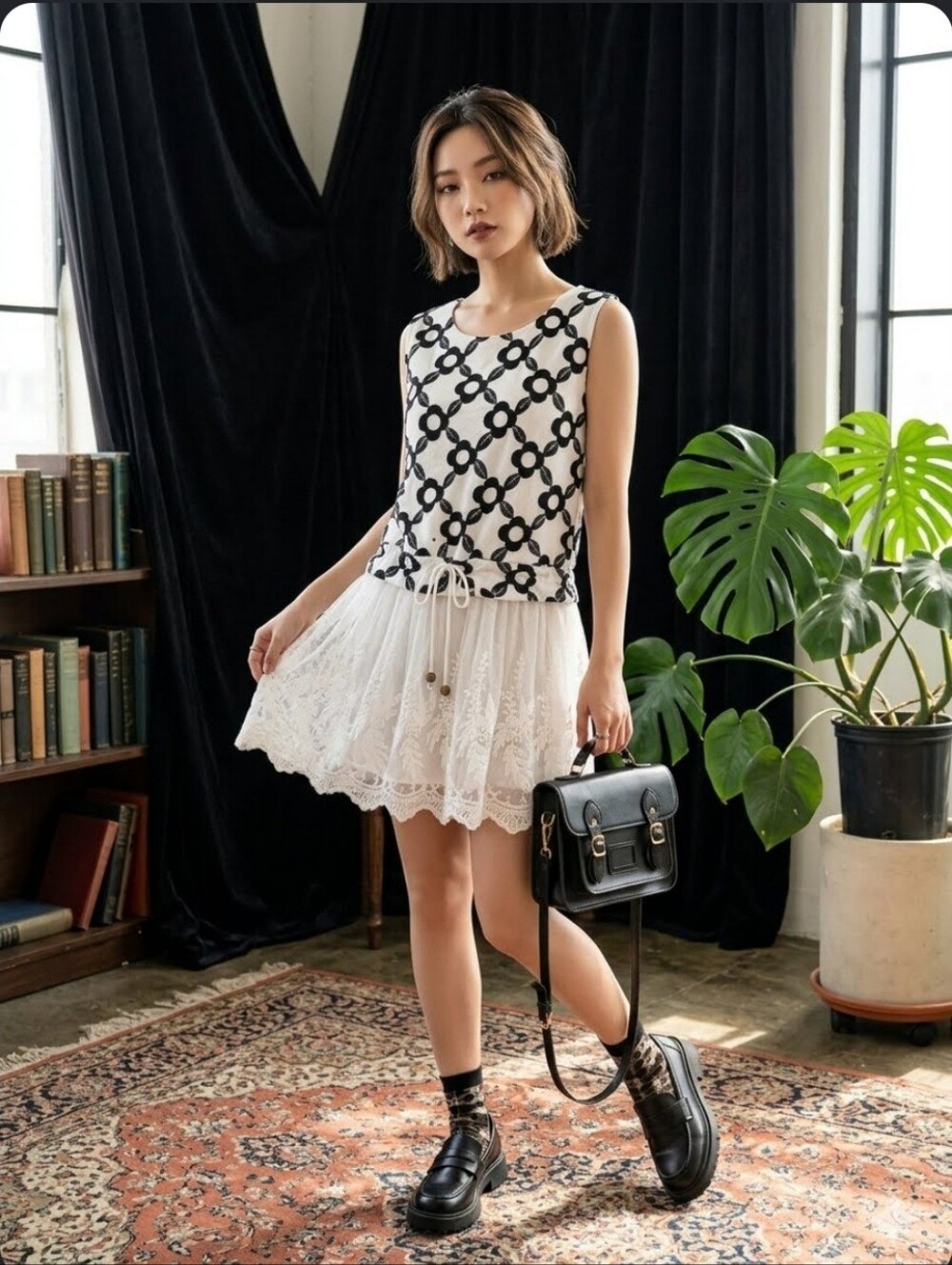 Shadow Korea Fashion Mini Dress Graphic Floral Lace Y2K Whimsigoth Coquette